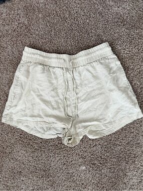 Zara Cream Elastic-Waist Linen Shorts